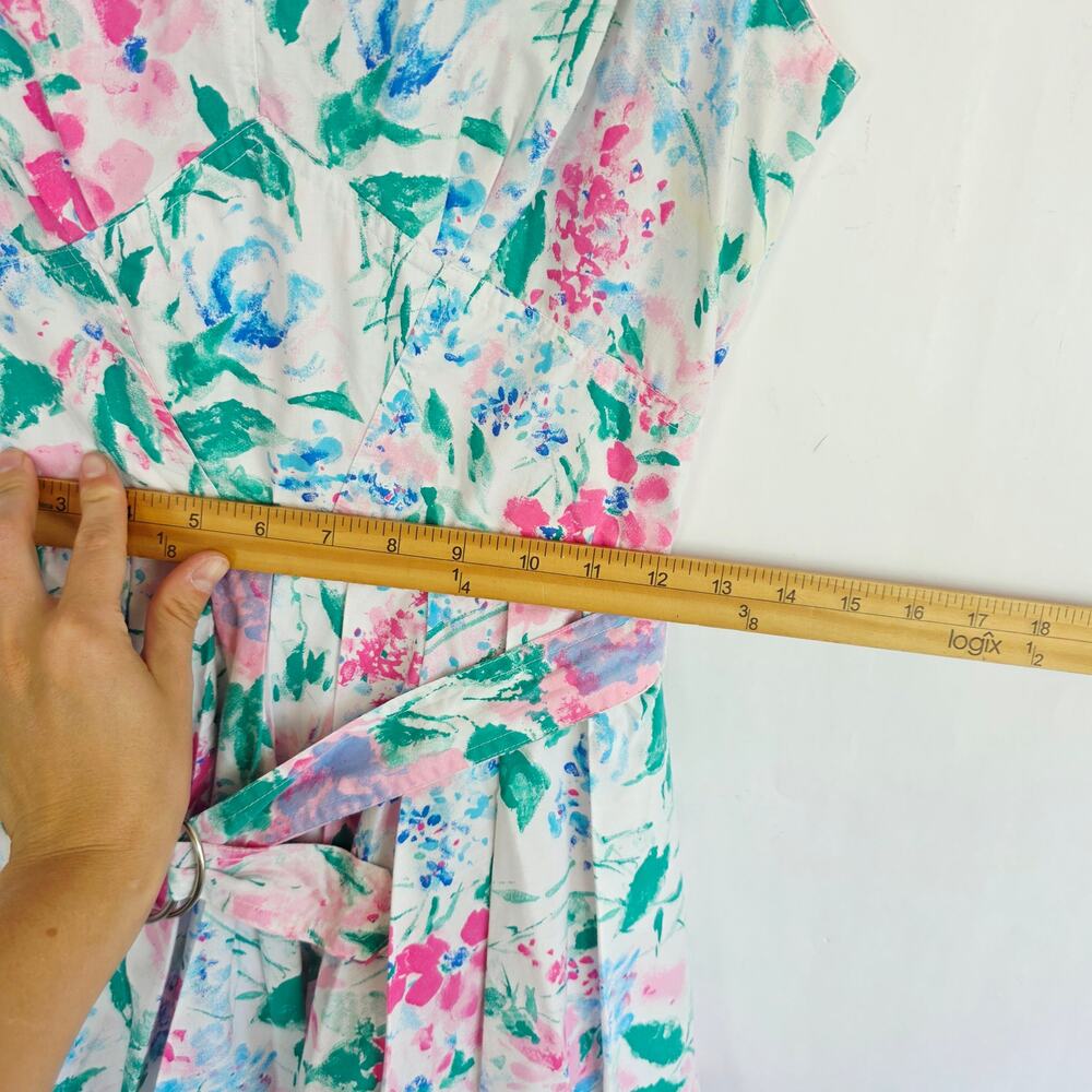Vintage 80s Peplum Dress Pencil Skirt Small White Pink Floral Belted Sleeveless - Picture 11 of 11